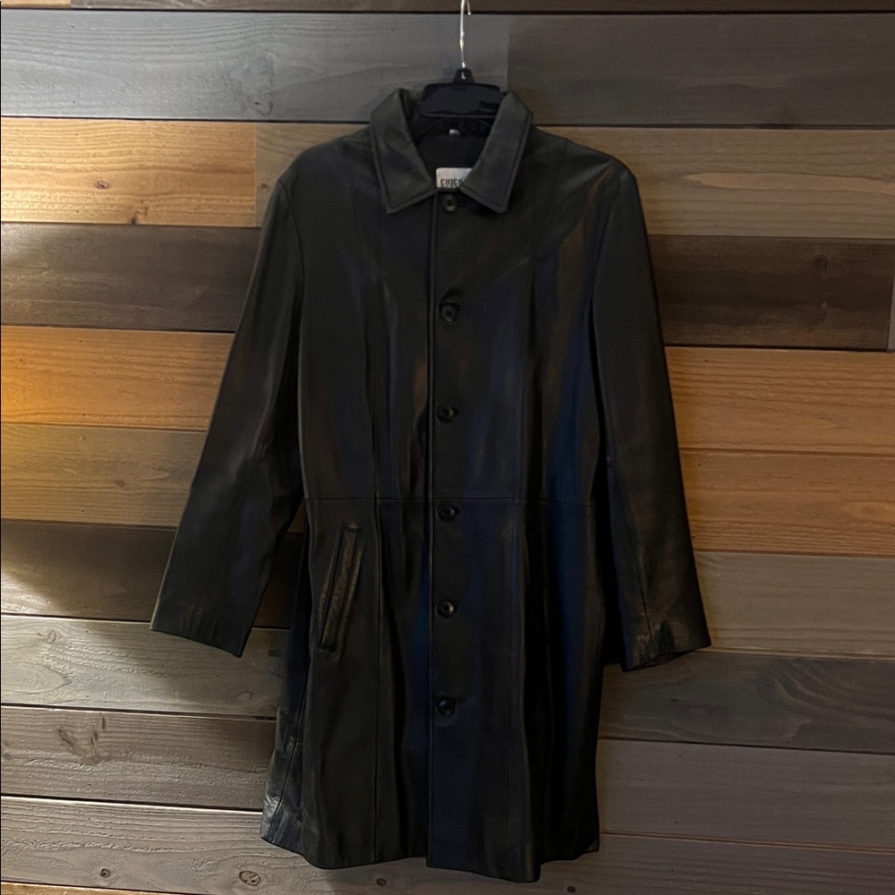 Chico's Black Leather Trench Coat